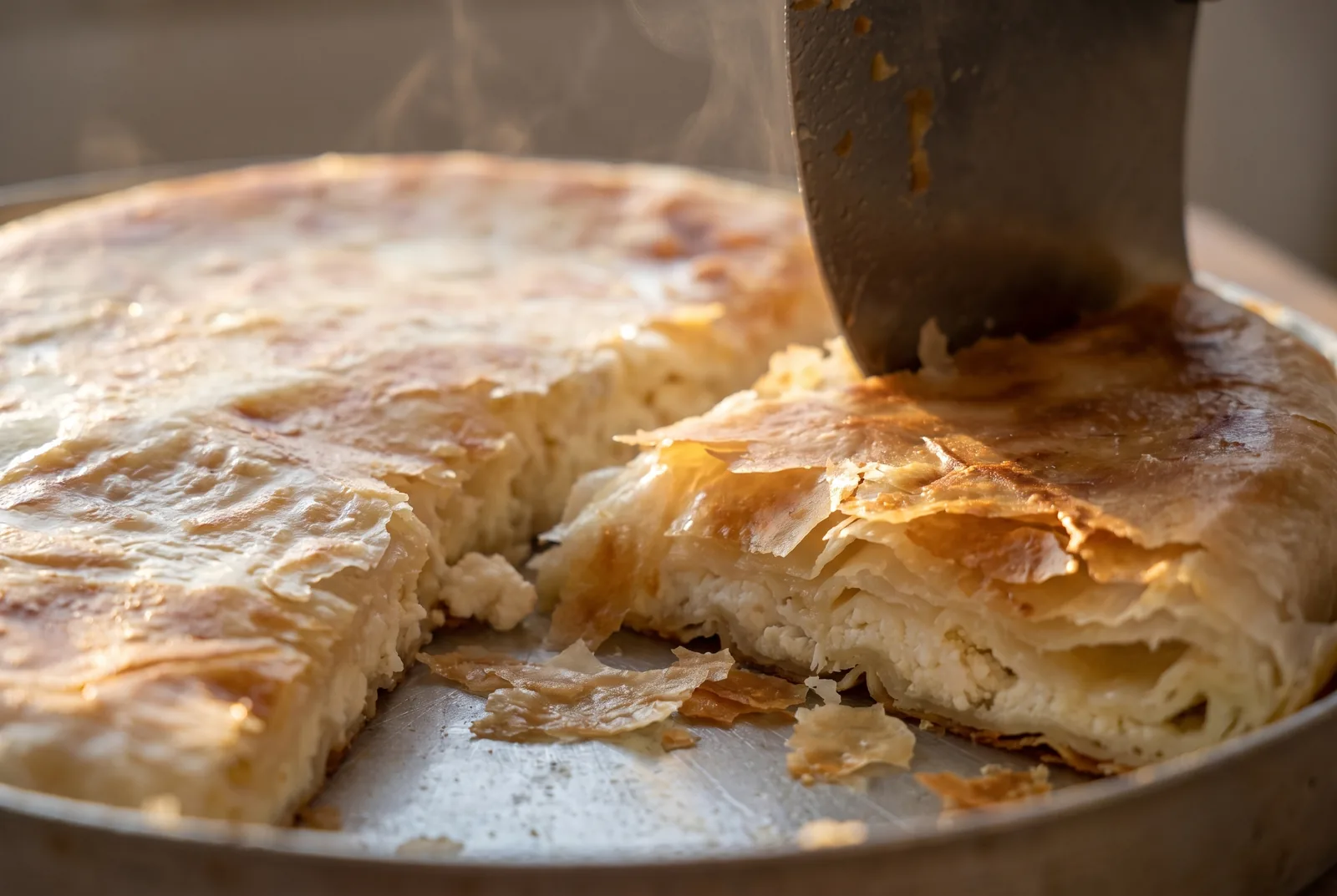 Sirnica – Pita mit Käse, frisch angeschnitten